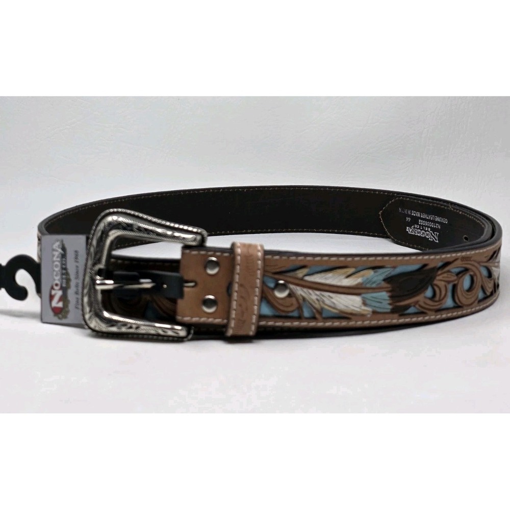 Nocona Mens Size 44 Western Genuine Leather Brown Floral-tooled Belt New